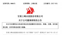 上峰水泥董事高翔辭職 曾供職工商銀行和天和證券