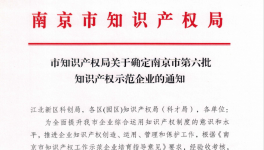 喜報！南京永能新材料有限公司獲選南京市知識產(chǎn)權(quán)示范企業(yè)！